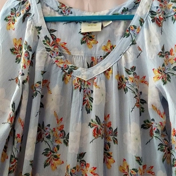 Anthropologie Maeve Boswell Balloon Sleeve V neck Floral Tunic blouse Size 14 - Picture 3 of 9